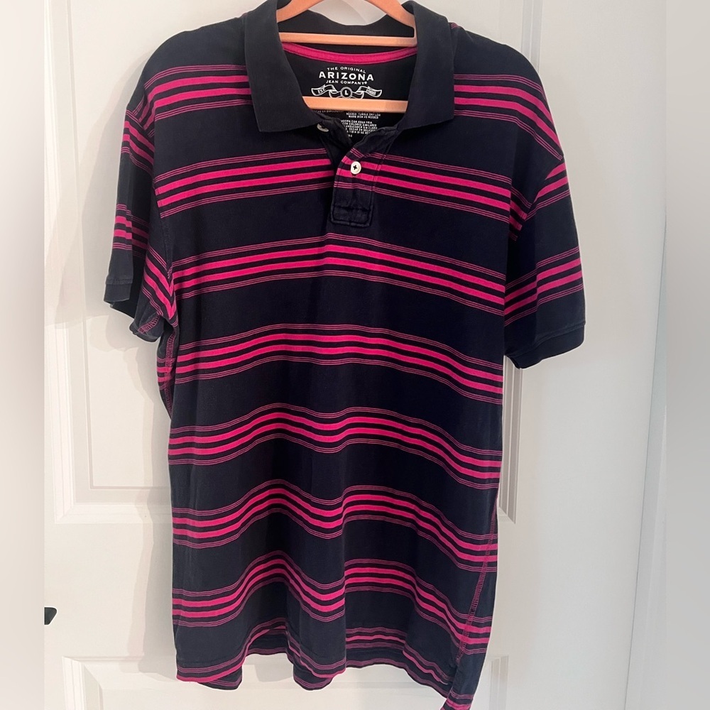 Arizona Jean Company Black and Pink Polo Shirt with Stripes